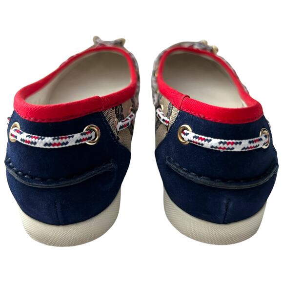 GUCCI GG Signature Logo Monogram Ballerina Flats EU 37 US 7 Navy Red Rope Accent - Picture 3 of 13